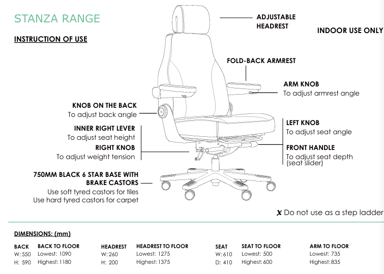 ST Stanza Multishift High Back Heavy Weight Leather Executive Chair