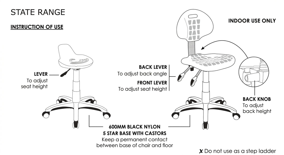 ST State PU Upholstered Industrial Drafting Stool with Footrest