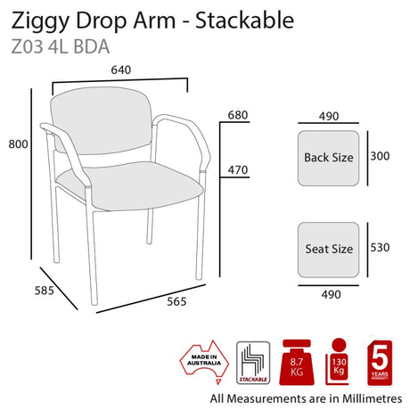 MA Ziggy Fabric Upholstered Stackable Drop Arm Visitor Chair