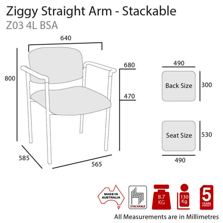 MA Ziggy Fabric Upholstered Stackable Straight Arm Visitor Chair