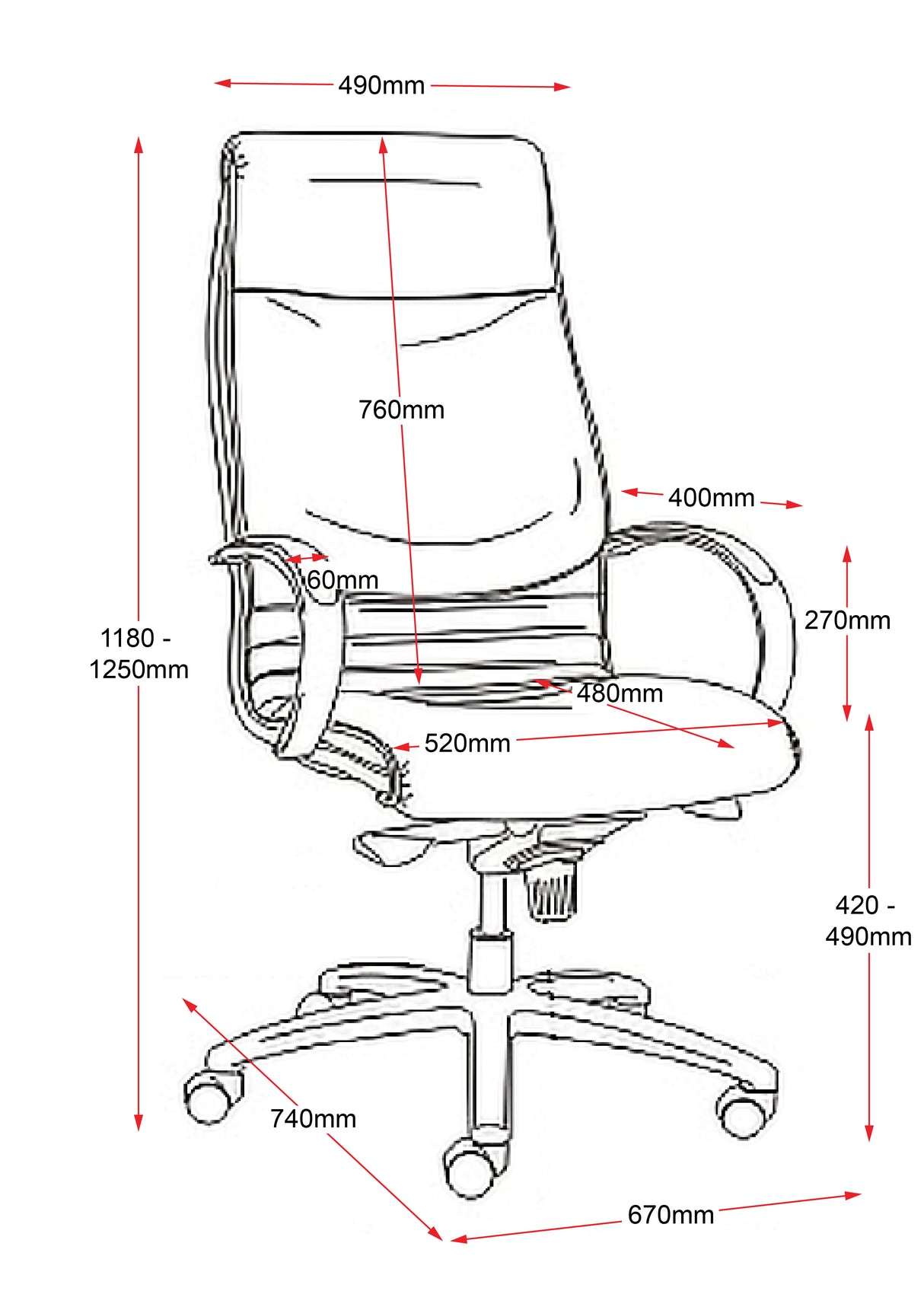 RL CL820 High Back PU Leather Upholstered Executive Chair