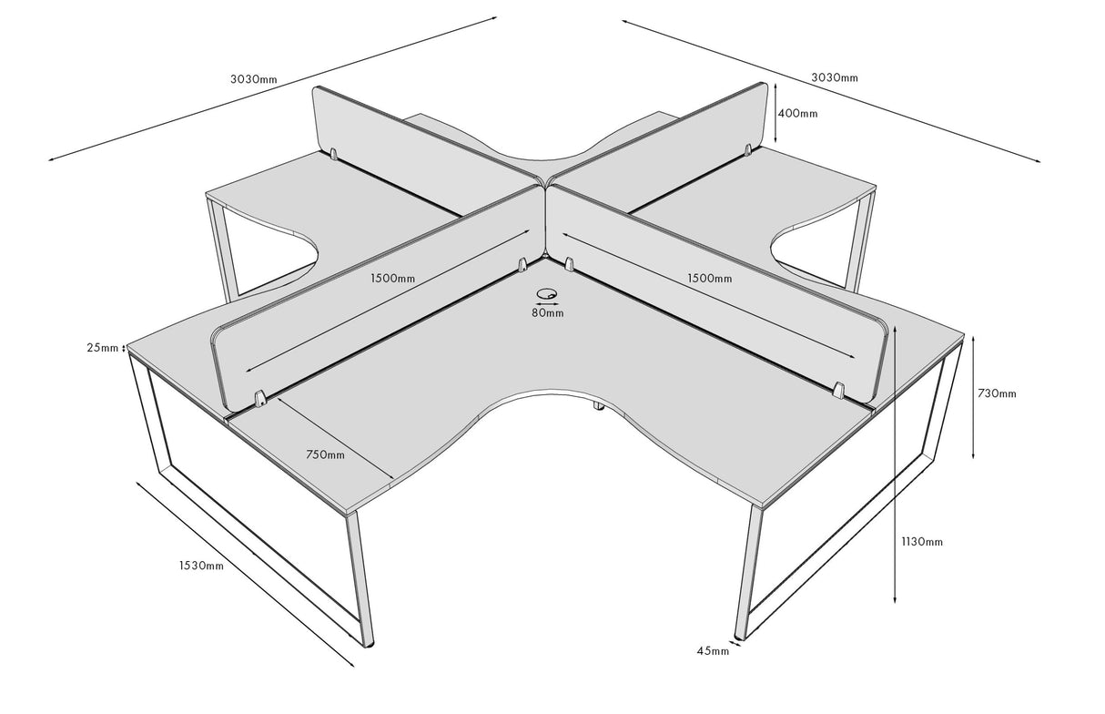RL Infinity Loop 4 People Corner Workstation with Ecopanel Screen