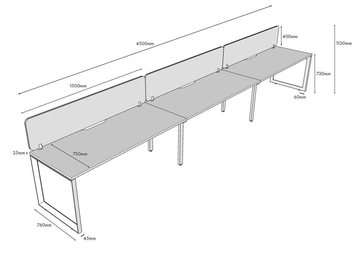 RL Infinity Loop Leg Single Sided Workstation with Black Eco Panel Screen