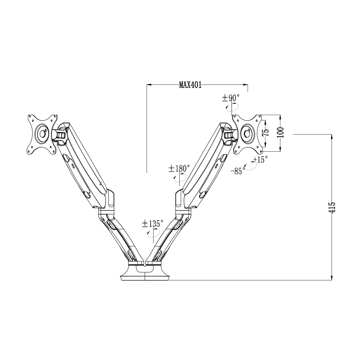 RL Executive Gas Spring Dual Monitor Arm