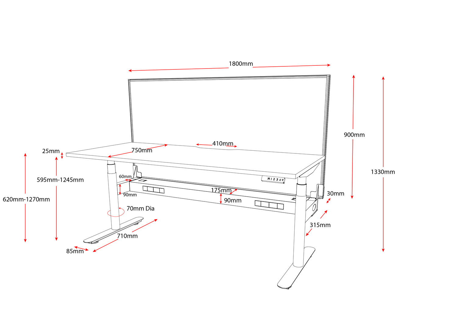 RL Halo Plus Motorized Height Adjustable Desk with SHUSH30 Screen