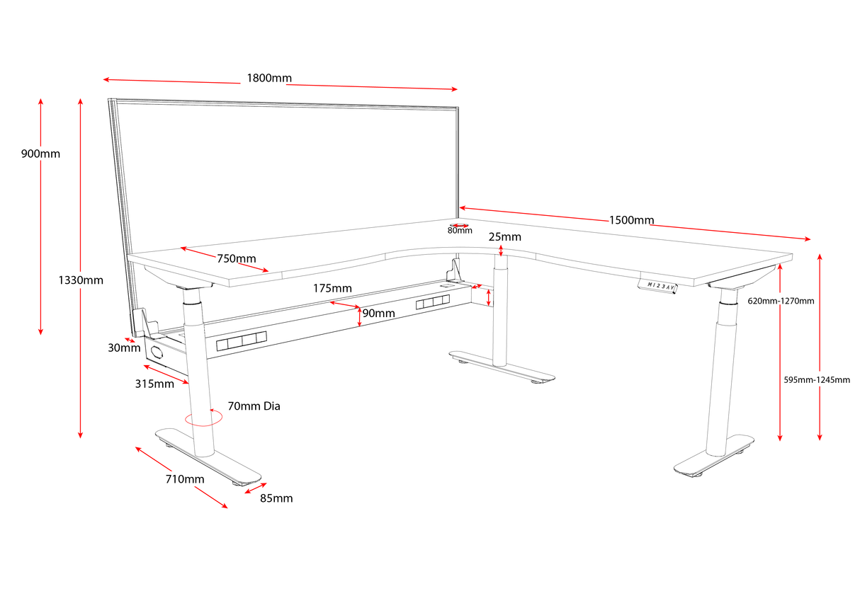 RL Halo Plus Height Adjustable Corner Workstation with Black Eco Panel Screen