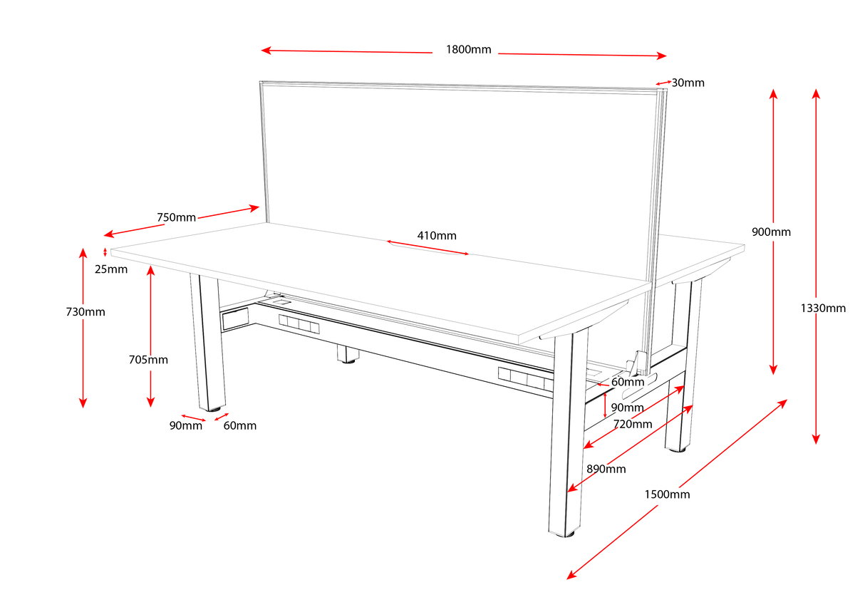 RL Boost Static 2-User Double Sided Workstation with Black Eco Panel Screen