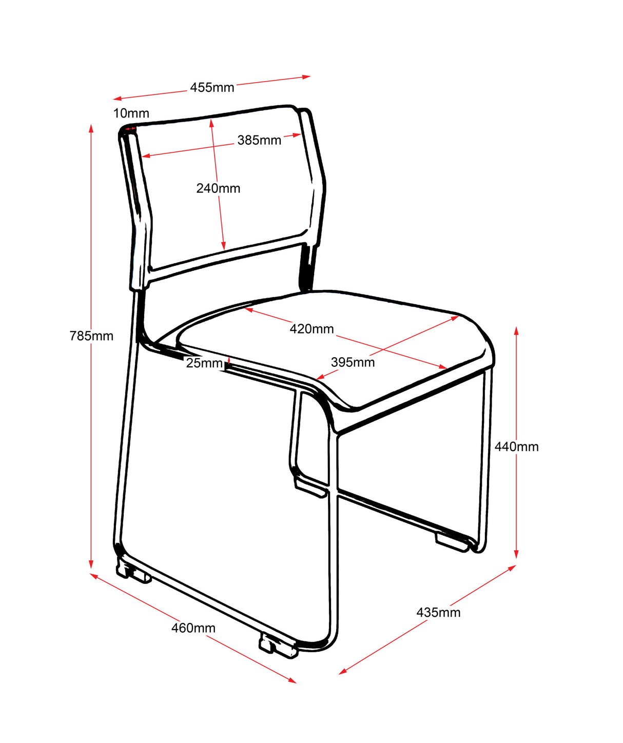 RL Wimbledon Stackable Chrome Sled Base Visitor Chair with Seat Cushion