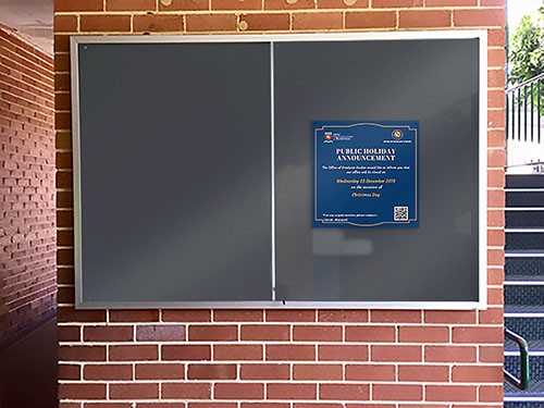 VC Sliding Glass Door Notice Case with Corkboard