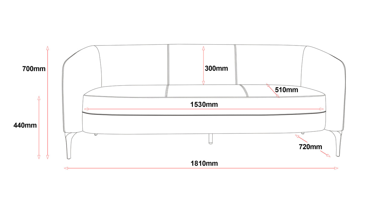 RL Liso PU Leather Upholstered 3 Seater Breakout Sofa